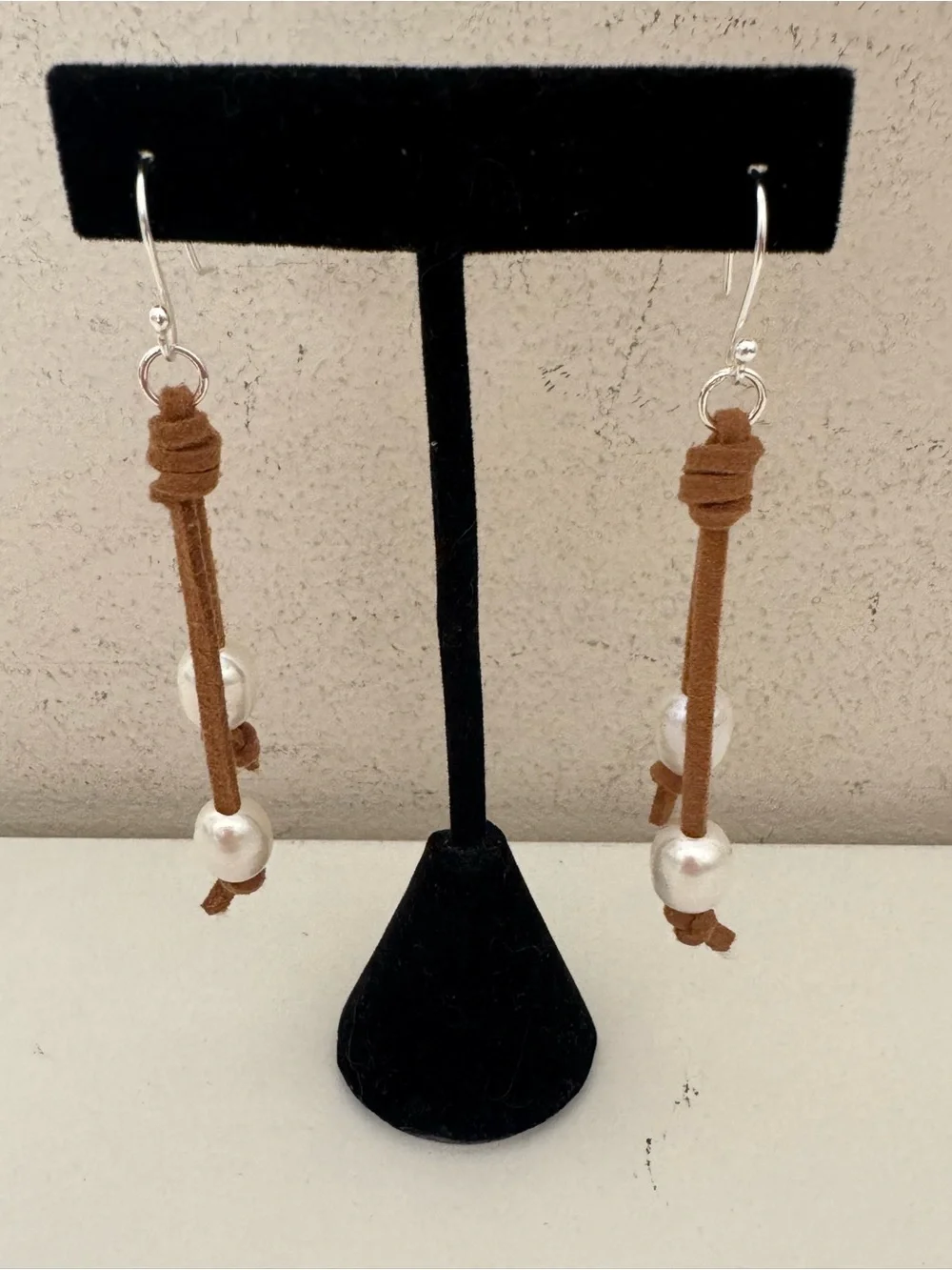 Sundance Brown Suede Cord Pearl Drop Earrings NEW